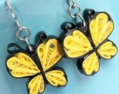 Eco Fashion Earrings Little Yellow Butterfly Niobium Hooks Handmade by Paper Quilling Artisan Jewelry