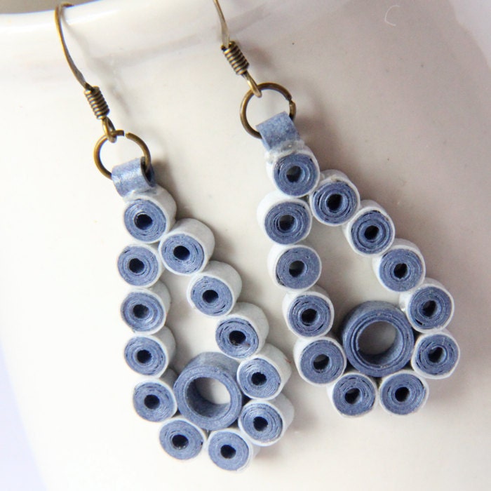 CLEARANCE Blue Teardrop Earrings Winter Fashion Unique Handmade by Paper Quilling Eco Friendly Jewelry Artisan Jewelry