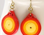 Neon Eco Friendly Earrings Fire Circle with Niobium Earring Hooks Paper Quilling Red Yellow Orange Artisan Jewelry