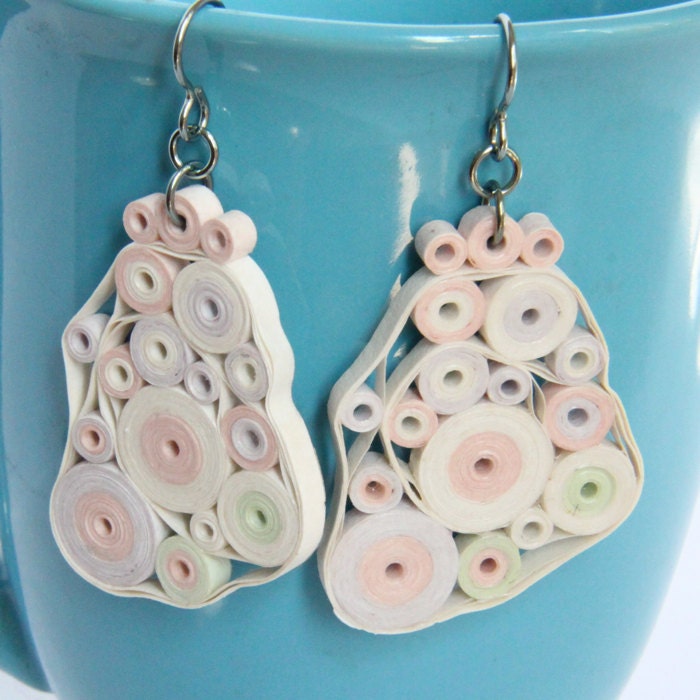 Pastel Earrings Retro Circles OOAK Paper Quilled with Niobium Earring Hooks Eco Friendly Jewelry, Artisan Jewelry