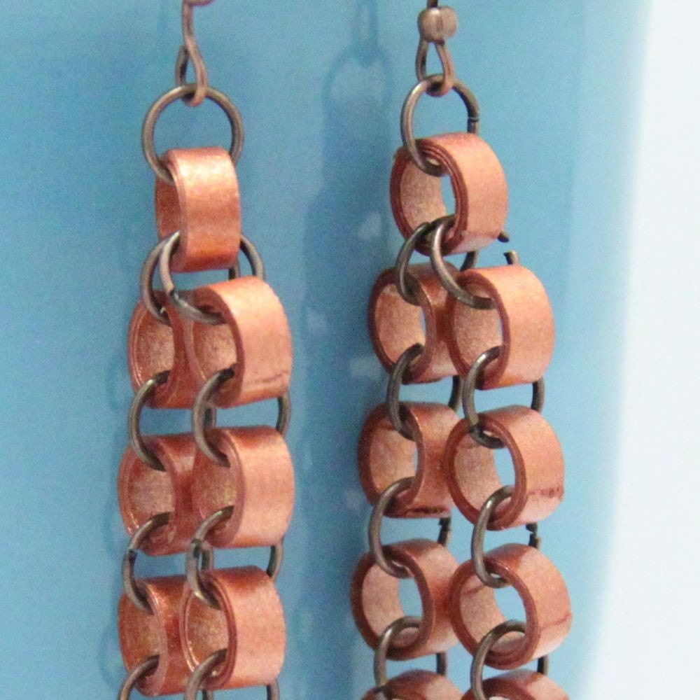 Metallic copper chain earrings - handmade by paper quilling Eco Friendly Fashion Jewelry, Artisan Jewelry