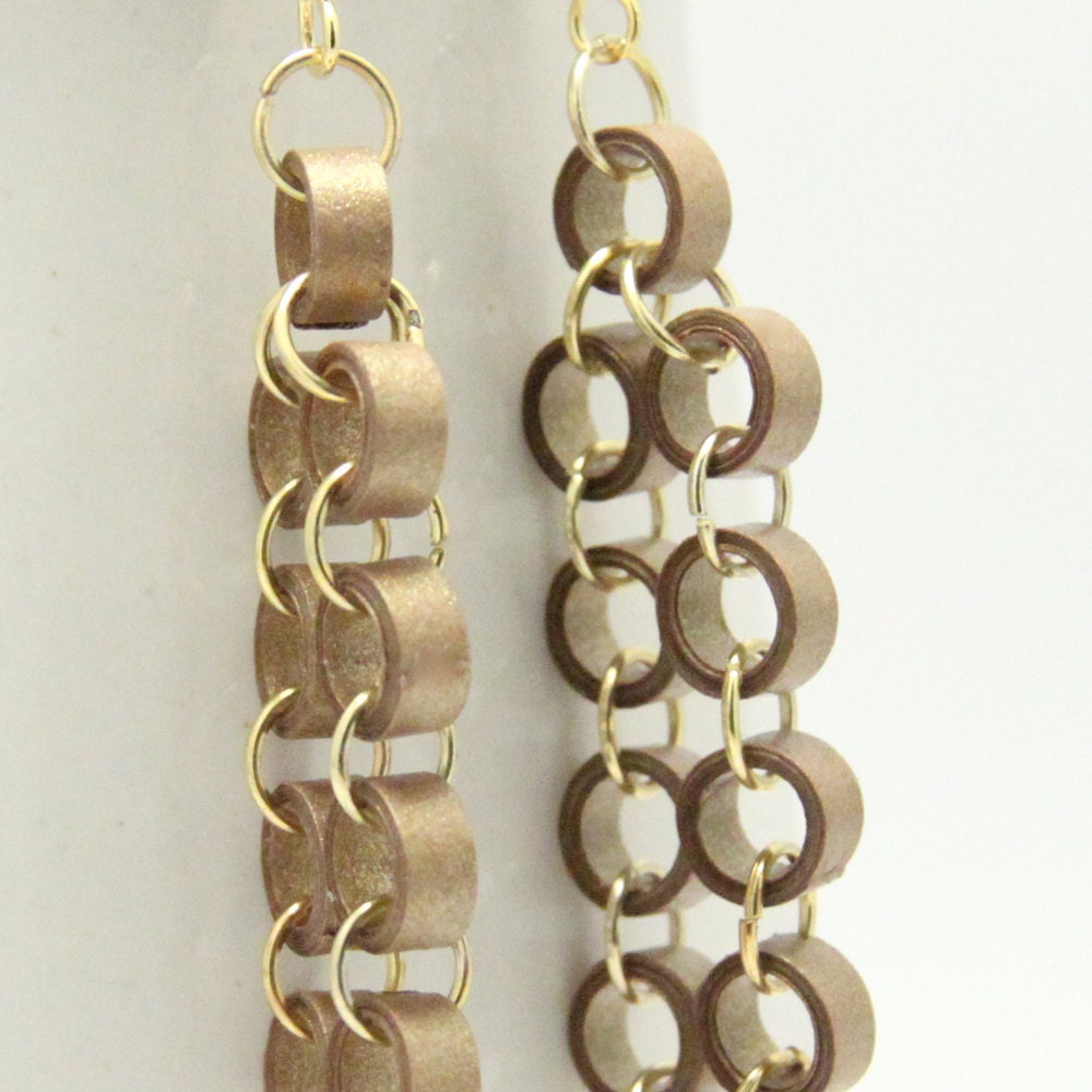 Metallic Gold Chain Earrings with Paper Quilled Beads Eco Friendly Jewelry / Artisan Jewelry Eco Friendly Jewelry, Artisan Jewelry