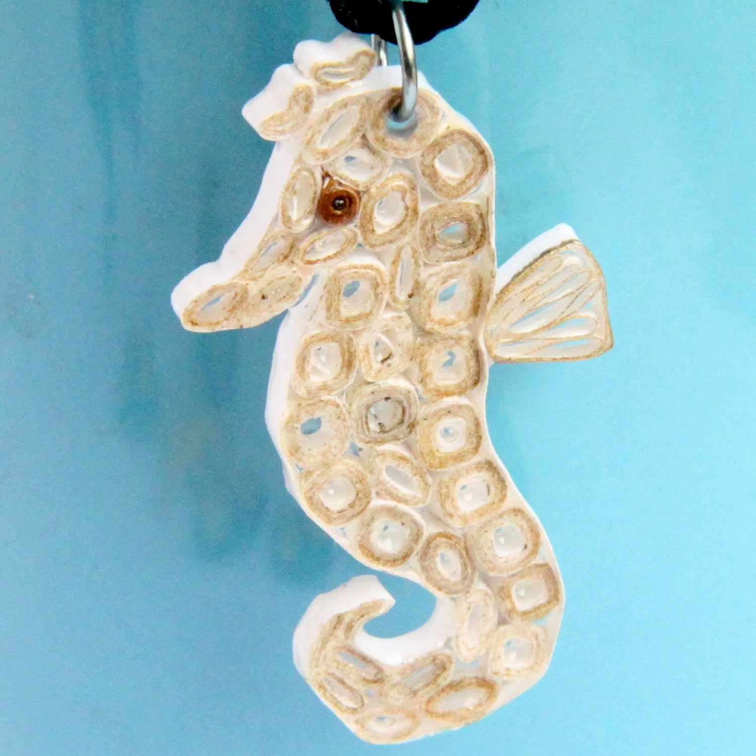 Seahorse Pendant - Resin Dipped - Handmade by Paper Quilling - with niobium ring Eco Friendly Fashion Jewelry Artisan Jewelry