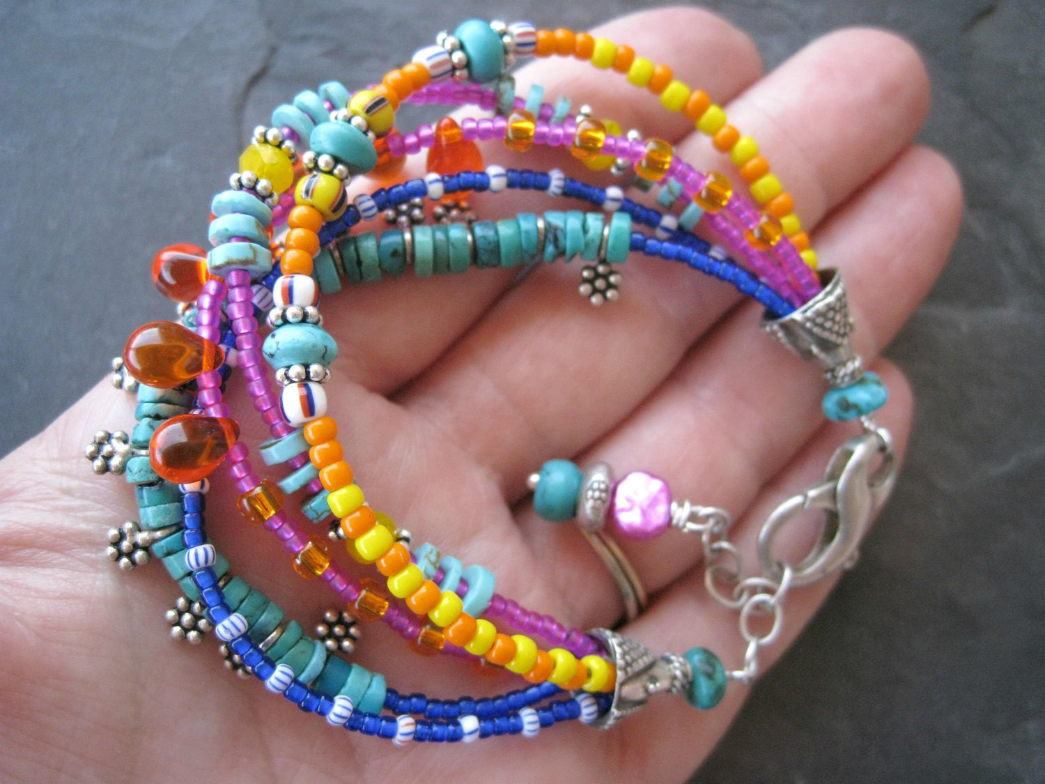 NEW Multi Strand Beaded Bracelet Colorful Boho Bracelet