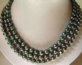 Black Pearl Necklace 3 Strand Necklace 7.5mm Freshwater Black Pearl Necklace Sterling Clasp Necklace Handmade Necklace