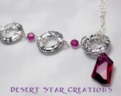 Statement Necklace Swarovski Crystal Cosmic Rings and Fuchsia Pendant