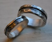 rustic silver wedding rings - handmade artisan designed oxidized fine silver and sterling wedding or engagement bands - customized