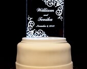 Vintage Acrylic Wedding Cake Topper - Engraved and Personalized - 2 Styles