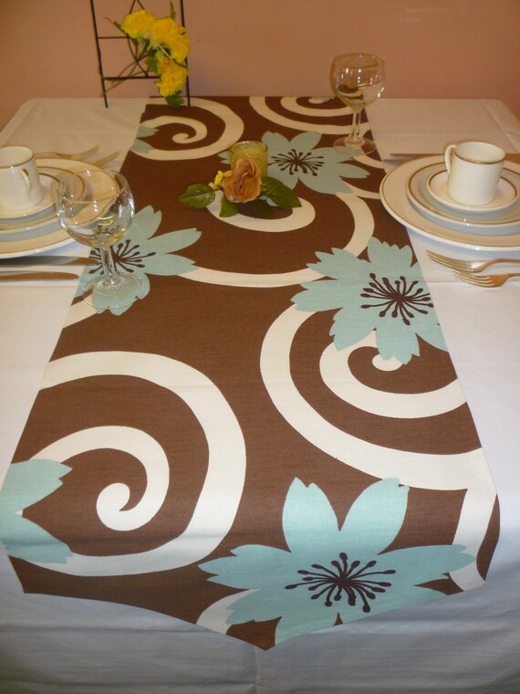 Cyber Monday Sale Table Runner Duck egg Blue Brown by WickedWalls