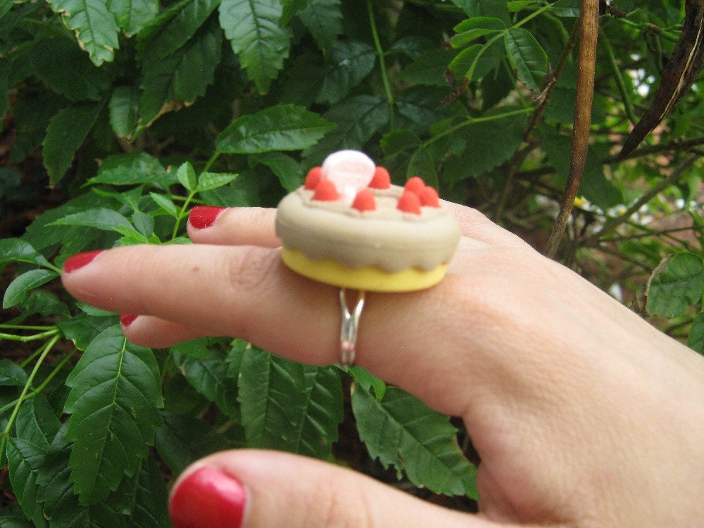 Chocolate and Vanilla Strawberry Happy Birthday Cake Eraser Ring
