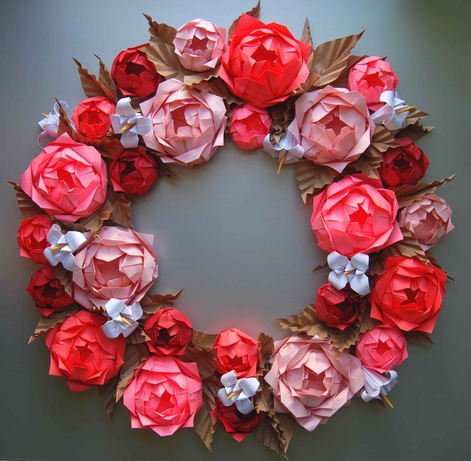 Pink Rose Origami Paper Wreath