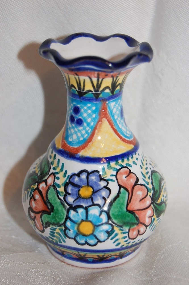 Miniature Talavera Puebla Mexican Flower Vase at by thebluehours