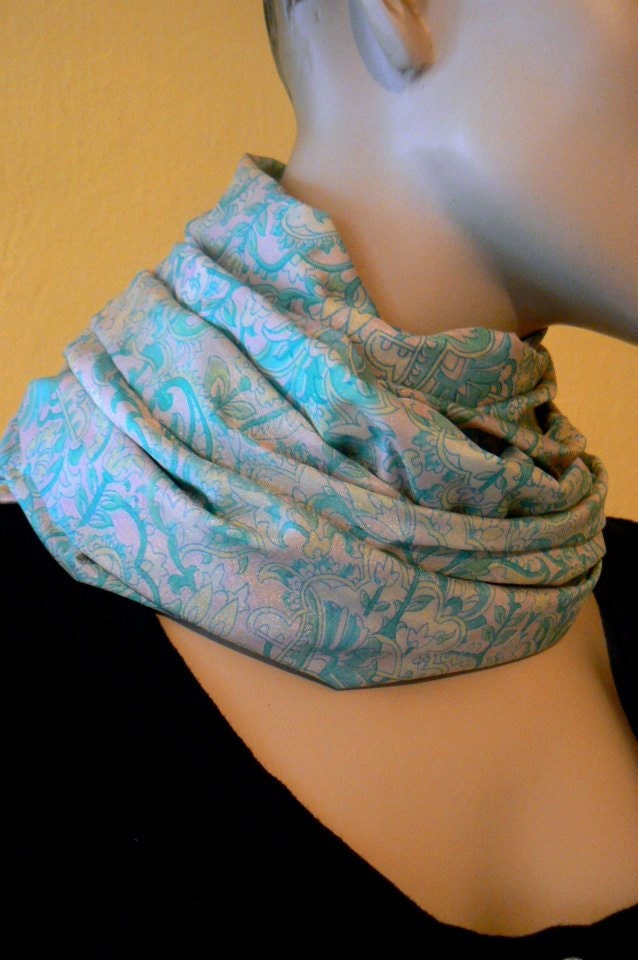 SALE - Scarf Beautiful Sari Scarf Versatile Upcycled VINTAGE Sari - floral turquoise - Summer accessories