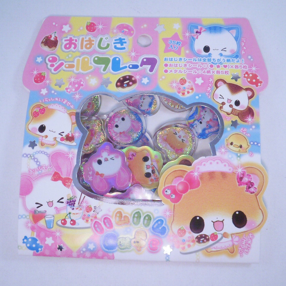 Super Kawaii Sticker Sack Kamio Japan Plexi Glass 35 stickers Sticker Die Cut Cute Adorable Animal Cafe