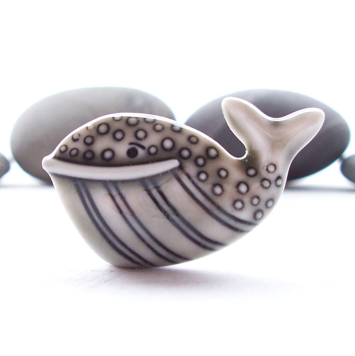 Whale Pin Brooch Warm Grey Glazed Handmade Porcelain