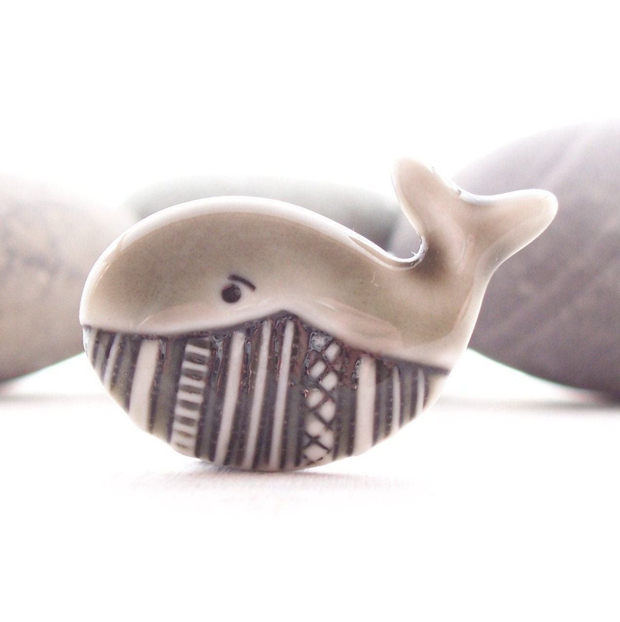 Whale Brooch Pin Warm Grey Glazed Handmade Porcelain
