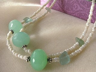 Chalcedony Necklace Seafoam with Creamy White Beads, Handcrafted Jewelry