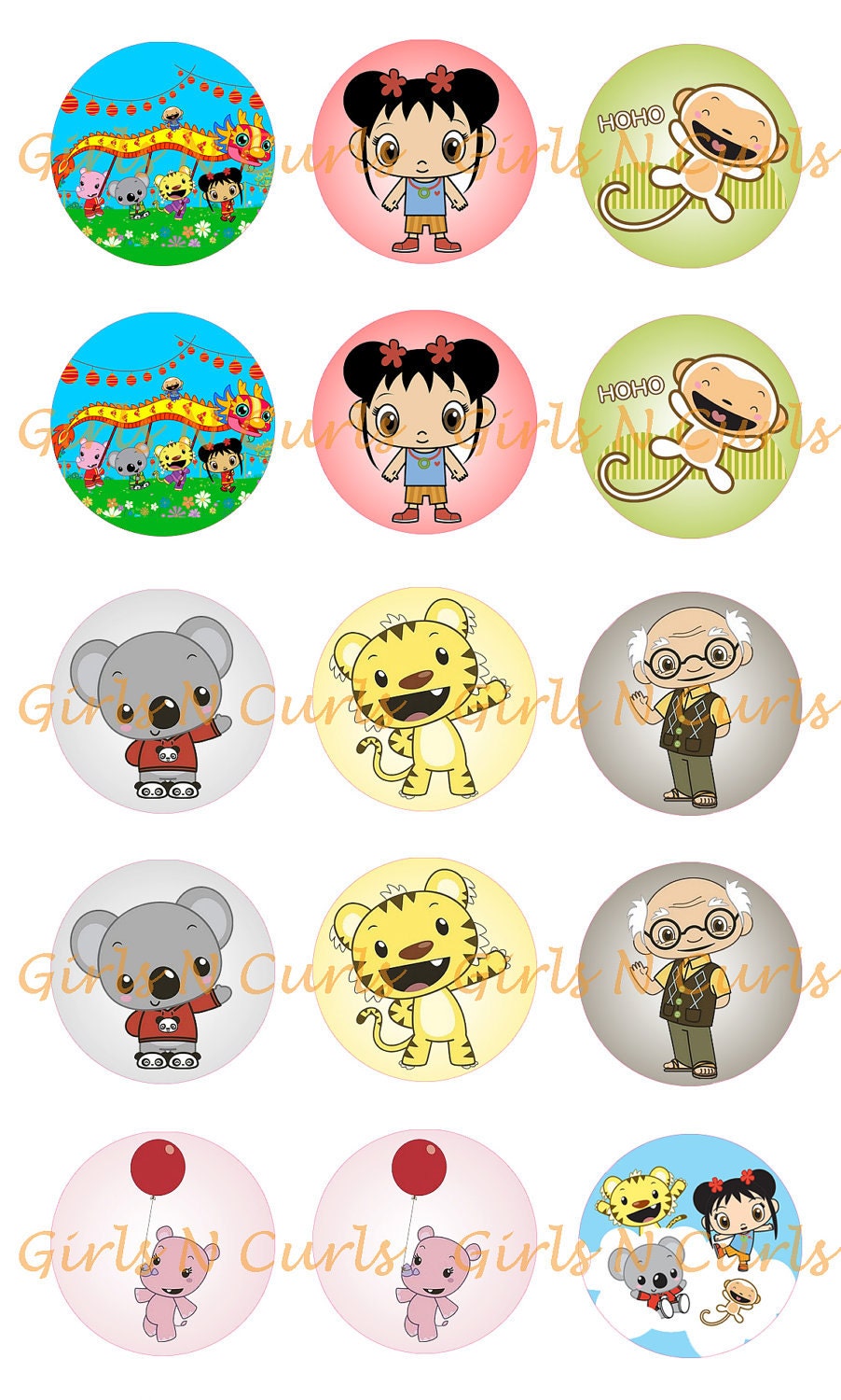 1 inch Ni Hao Kai Lan Inspired (00024) bottle caps, stickers, cup cake toppers