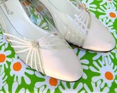 Powder Pink Wedding - Vintage 70s/80s Transparent/Powder Pink Party Prom High Heel Pumps w/ Rhinestone Detail - size 7 1/2 7.5 M