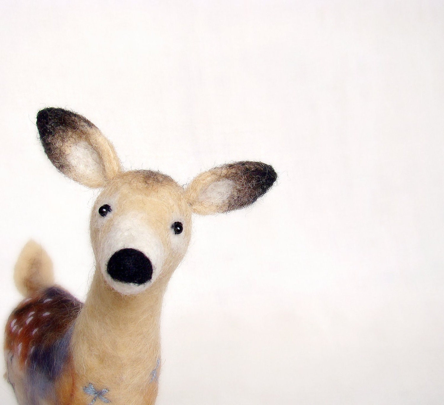 Hanna  - White Tailed Female Deer, Art Puppet Marionette Stuffed Animal Felted Toy. beige neutral cream brown.  MADE TO ORDER. - TwoSadDonkeys