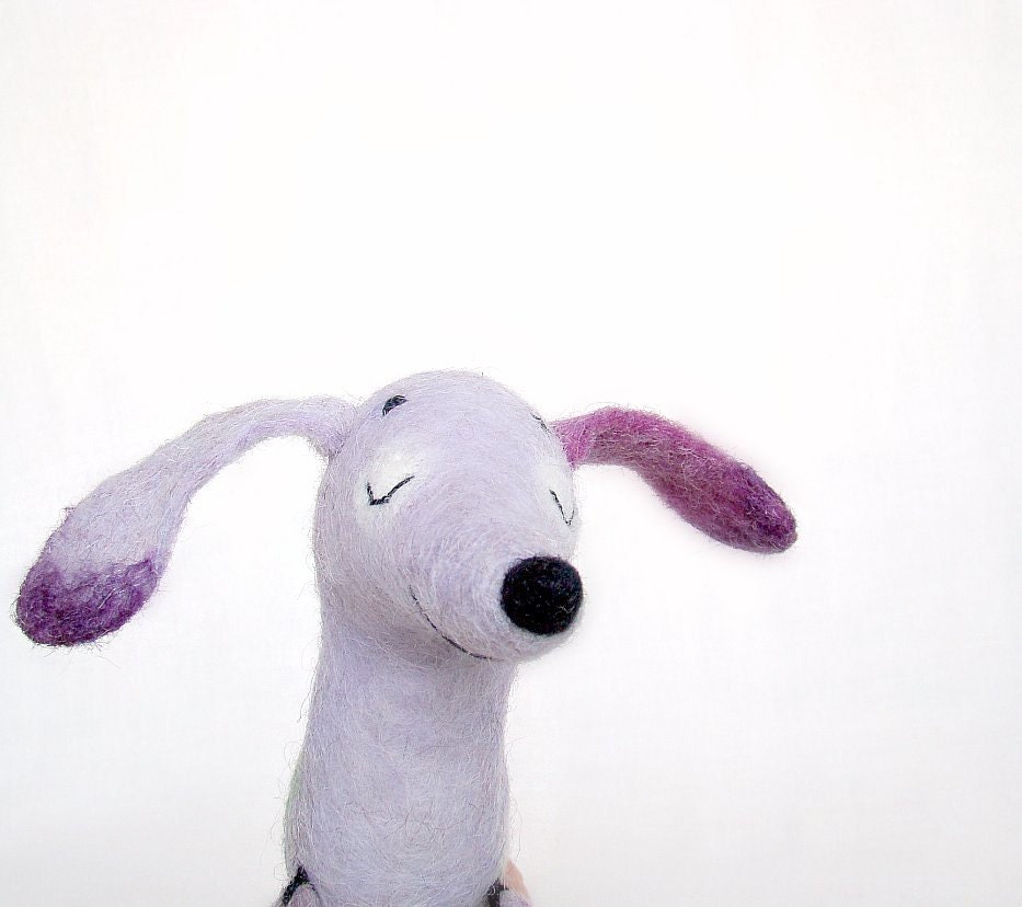 Serafina - Felt Dachshund, Art Puppet Lovely Dog Marionette Felted Cute Stuffed Toy. lilac violet lavender.  MADE TO ORDER. - TwoSadDonkeys
