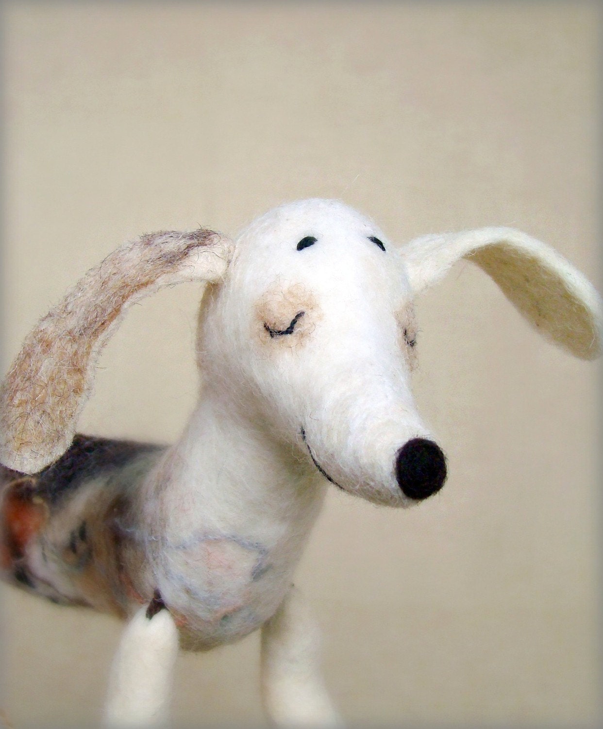 Natasha - Felt Dachshund, Art Puppet, Lovely White Dog, Marionette, Felted, Cute StuffedToy. MADE TO ORDER