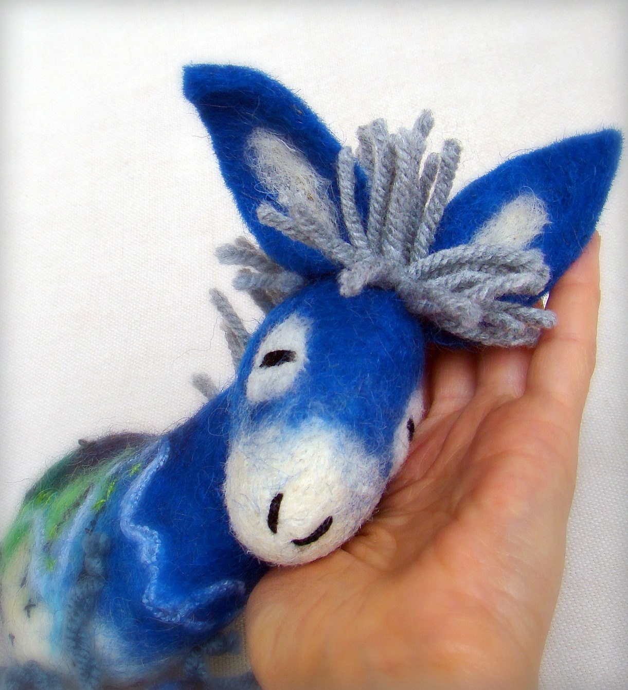 Blue Fillipe - Felt Donkey. Art Marionette. Puppet. Felted Stuffed Toy. MADE TO ORDER
