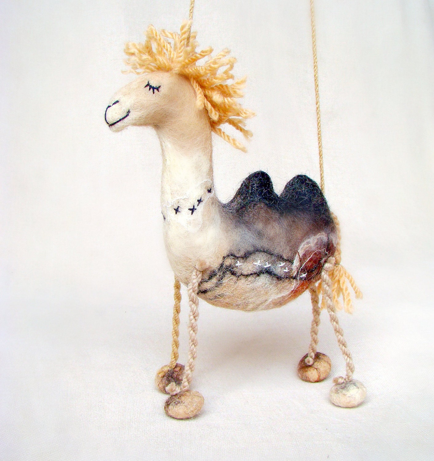 Camila - Felt Camel. Art Marionette Puppet Felted Animals Handmade Soft Stuffed Toy. beige cream neutral ivory brown. MADE TO ORDER
