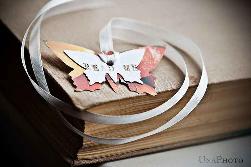 READ ME - bright Butterfly Bookmark with ribbon - gift for reader, writer or your library