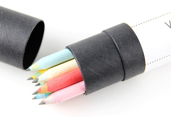 9 Piece Colorful Eco-Friendly Recycled Paper Pencils in black kraft tube - made from 100% recycled paper - great as gifts and party favors