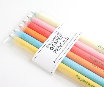 6 Pack of Eco-Friendly Recycled Paper Pencils - 100% recycled paper - Variety of colors