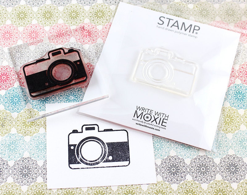 Clear Polymer Rubber Stamp - Modern Camera Design - Perfect for DIY packaging, scrapbook projects or gift for a photography lover