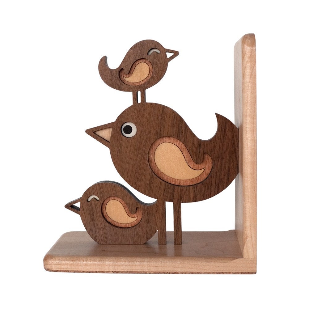 Bird Stack Bookend: Wood Heirloom Baby Nursery Children