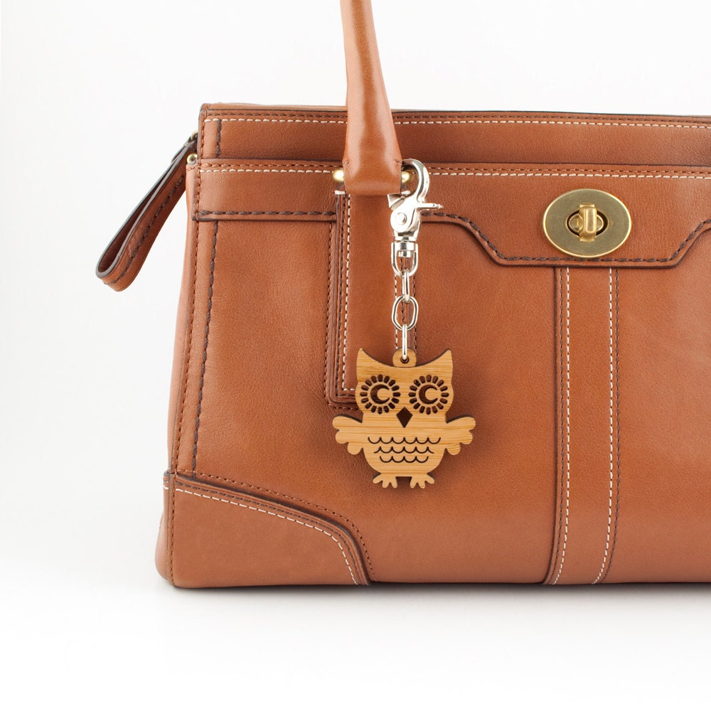 Owl Bag Charm: Bamboo Owl Purse Charm Wood Key Fob