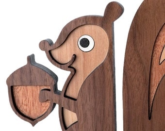 Squirrel Wooden Animal Bookend Heirloom: Kids Baby Nursery Children