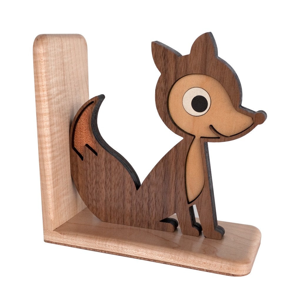 Wood Fox Bookend: Heirloom Kids Wooden Bookend Woodland Animal