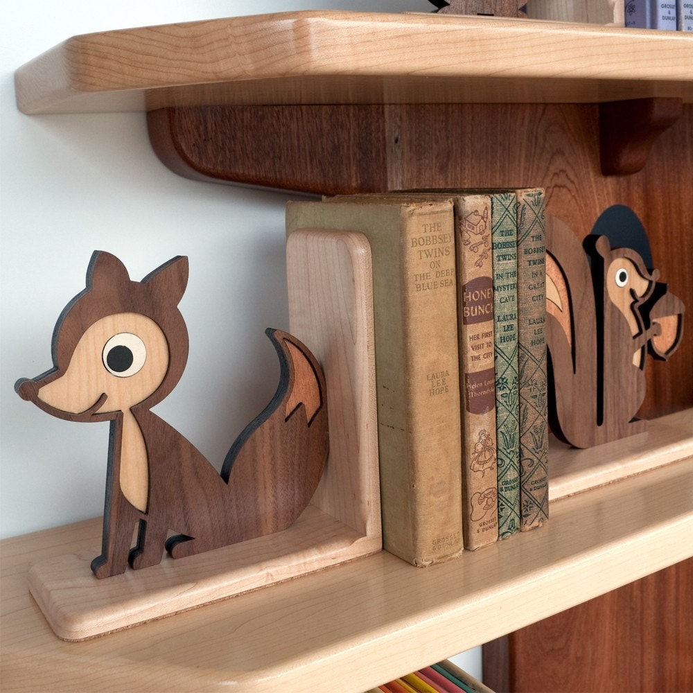 Fox Wooden Animal Bookend Heirloom: Baby Kids Children Nursery