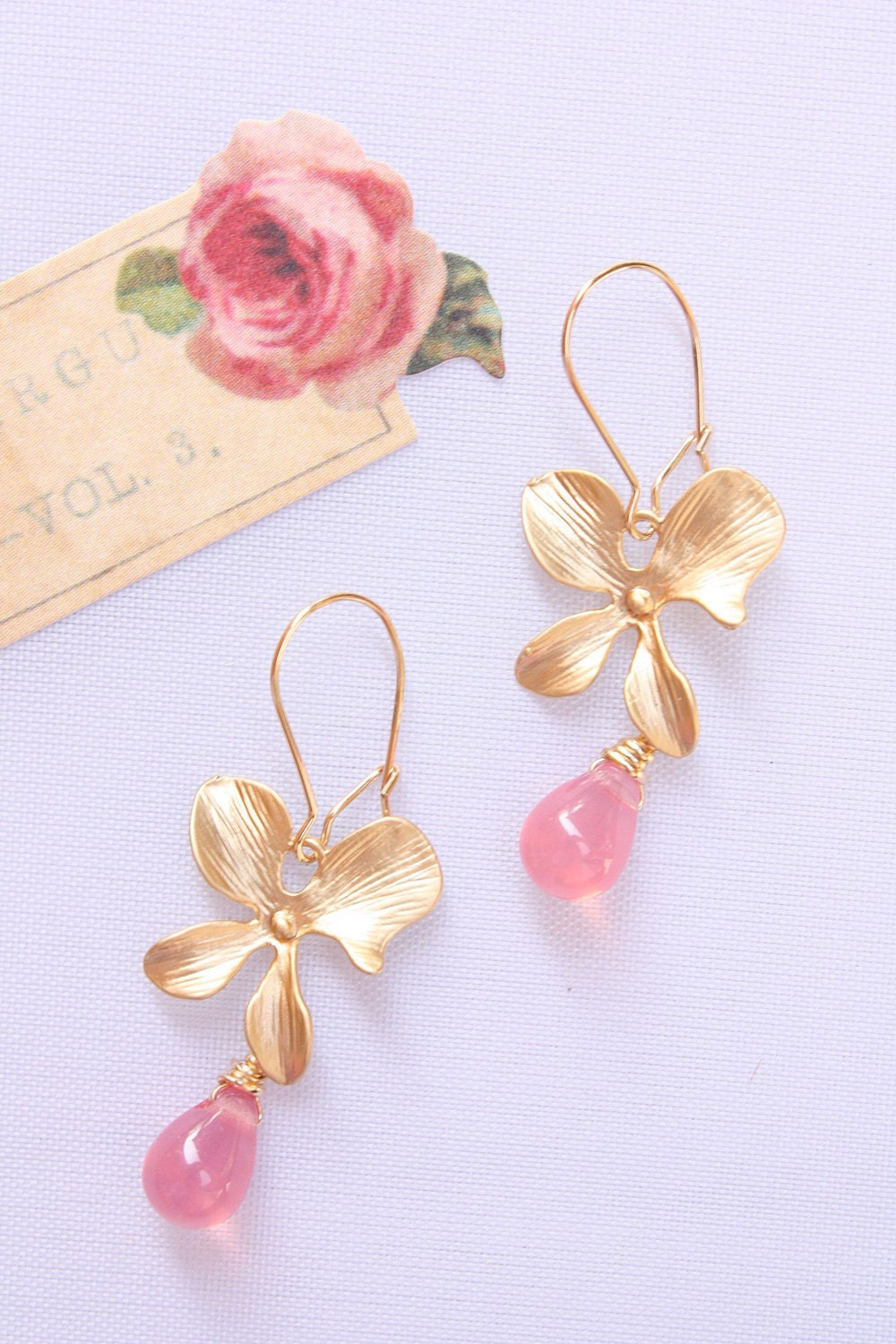 Pink Teardrop Floral Earrings