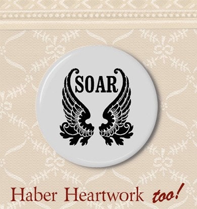 Angel wings soar. Pinback button