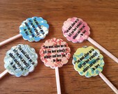 Pride and Prejudice romantic print cupcake picks - set of 10 Mr. Darcy Jane Austen