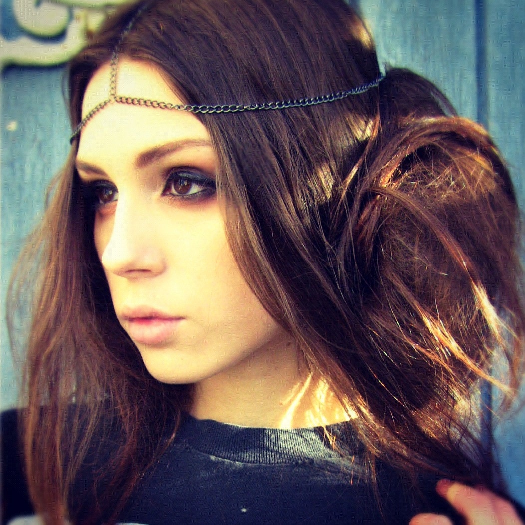 SALE Handmade Punk Dark Simple Single Tiered Chain Metal Headpiece