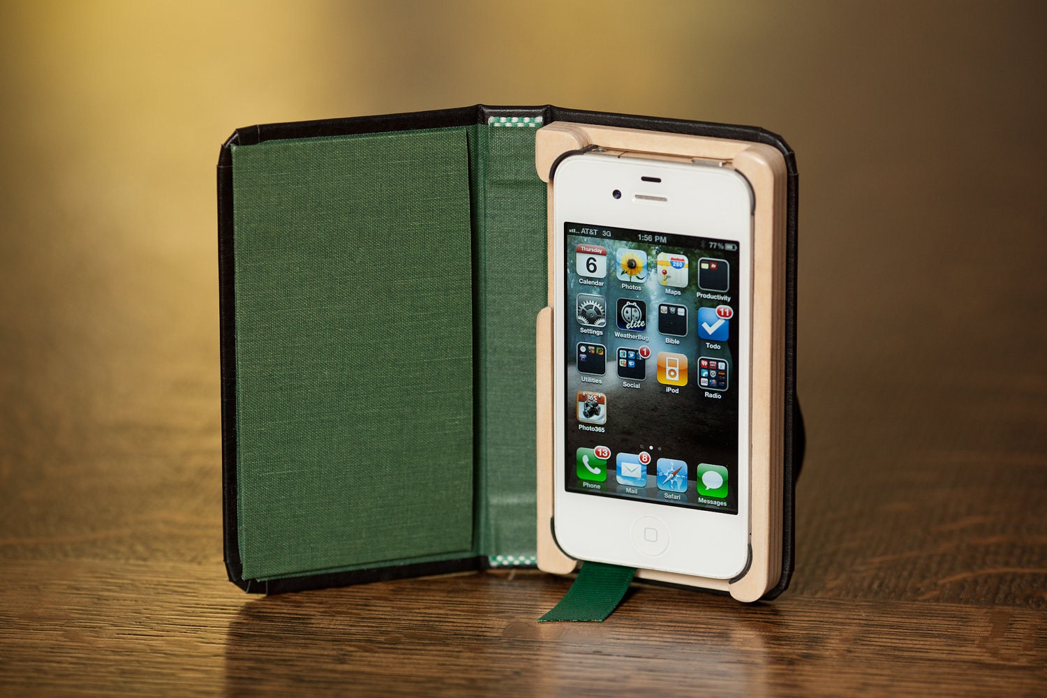 Little Black Book for iPhone4/4S with Hidden Pocket, Field Green interior  Ships Priority Mail