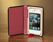 Little Black Book for iPhone4/4S with Hidden Pocket, Cranberry interior Ships Priority Mail