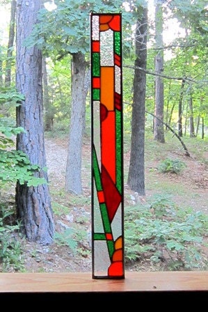 Springtime Stylish FATHER'S DAY GIFT Stained Glass panel Orange Green Abstract, window decor suncatcher, Stained Glass, window treatment