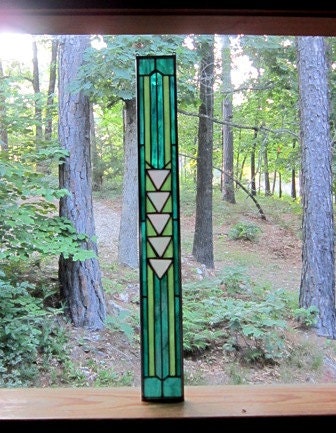Glittering Window decor STAINED GLASS WINDOW home decor Teal Green glass Suncatcher stained glass panel, window treatment