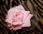 Pink Pinup Rose with Netting Hair Clip