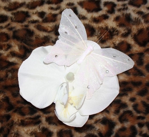 White Orchid Butterfly Pinup Hair Clip