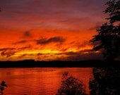 Fire Sky Sunset Wisconsin Lake 5x7 Fine Art Photographic Print Home Decor gift under 10