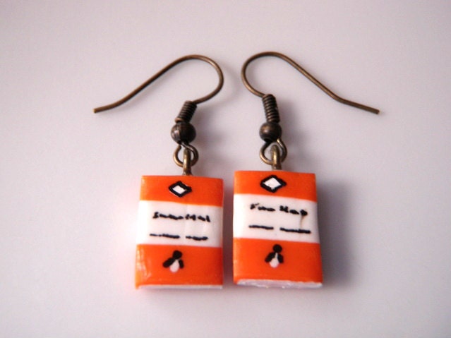 Penguin Book Dangle Earrings in Orange by Coryographies (Made to Order)