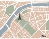 paris france 8x10 map vacation destination travel